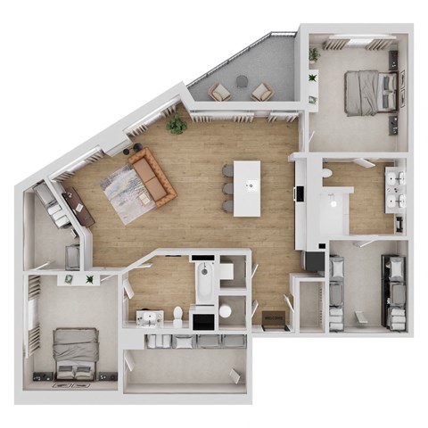 Floor plan for 2 beds, 2 baths, 1144 sqft